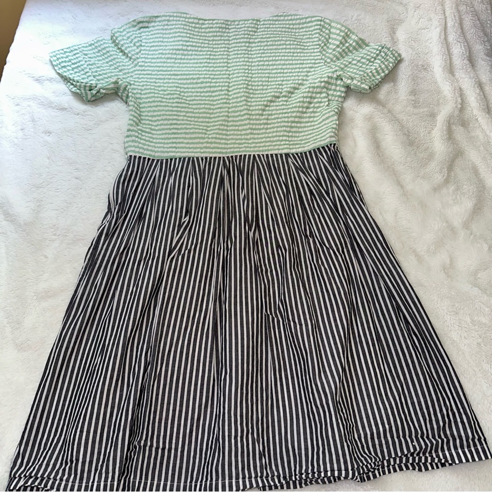 Fervour ModCloth Fit Flare Dress Retro 70s Striped Pinup Unique Colorful Large - Picture 2 of 10